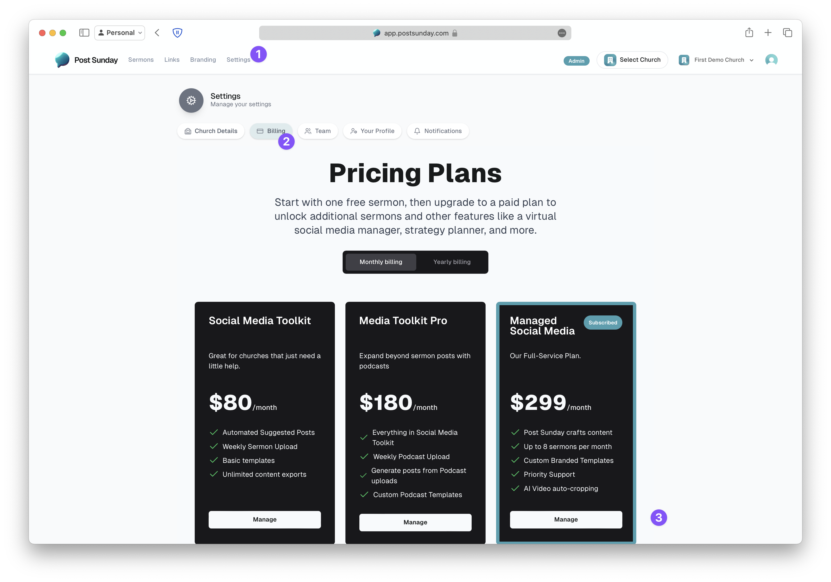 Navigate to Billing tab