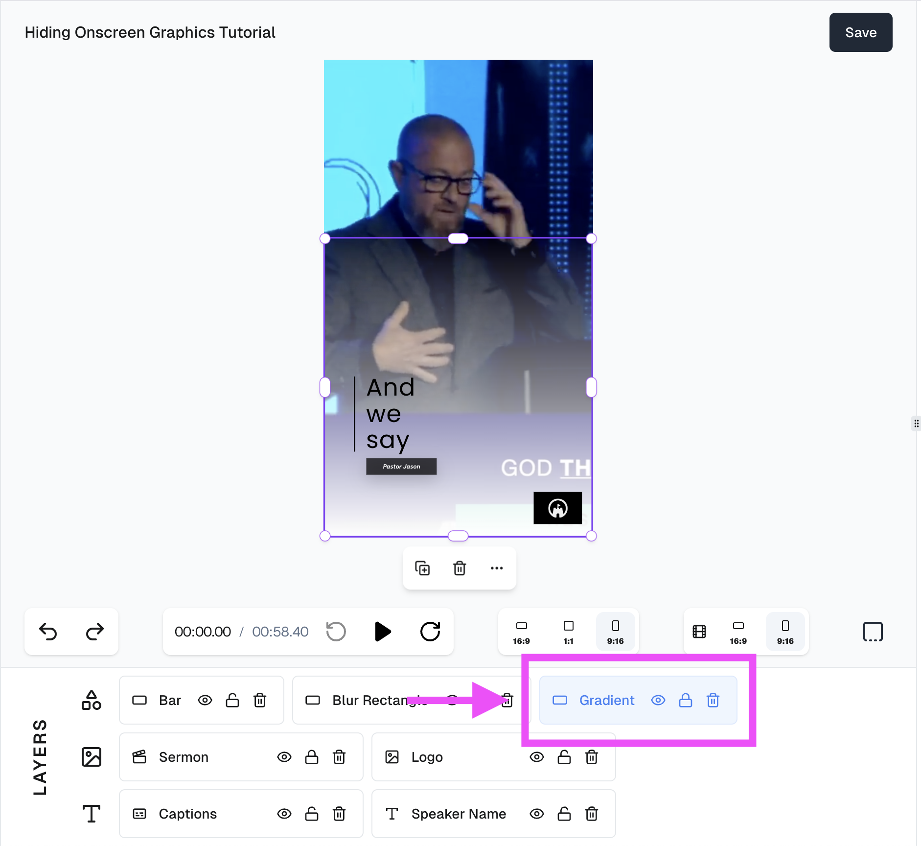 Select the gradient element in Layers panel 